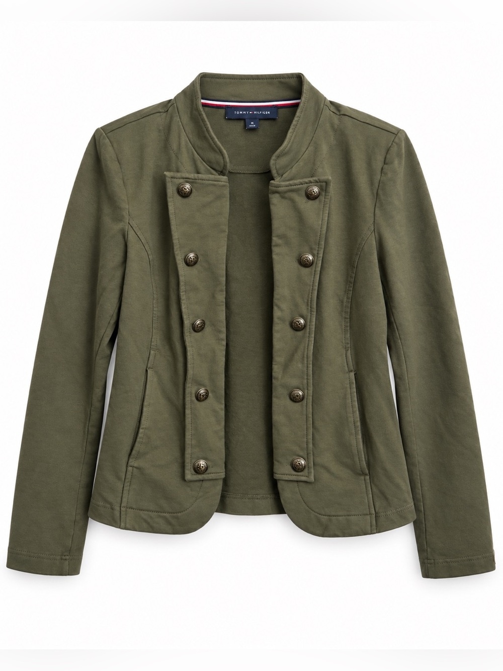 Tommy Hilfiger Women’s Medium Olive Green Military Jacket Double Breasted Preppy